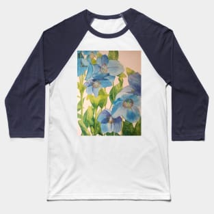 Blue poppies watercolour painting Baseball T-Shirt